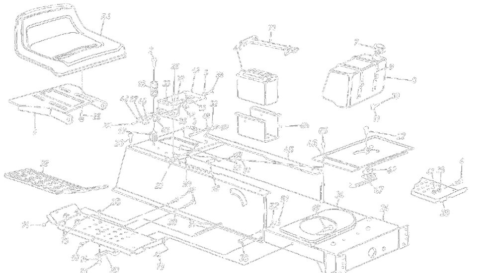 Seat/Frame, Lower/Battery/Fuel Tank Diagram and Parts List for 136L660F000 1996 Yard Machines Lawn Tractor